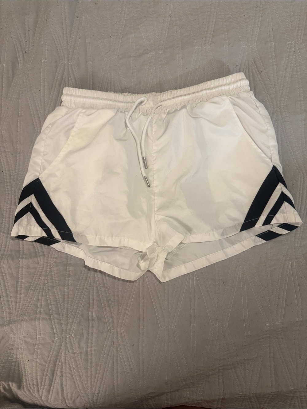 Love Tree White Athletic Shorts with Black Chevron